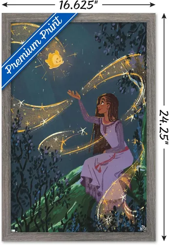 Vista 3 de Trends International Disney Wish - Póster de collage 2 (Asha & Star), 22.4 pulgadas de largo x 14.7 pulgadas, versión enmarcada en madera de granero