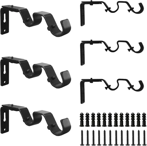 Vista 8 de Soporte de barra de cortina doble resistente, 3 soportes ajustables para barras de 3/4 y 5/8 pulgadas (negro)