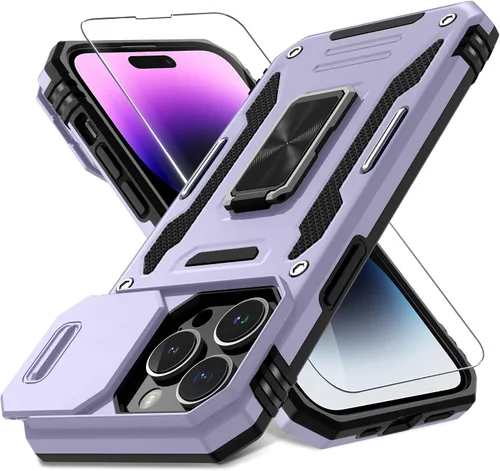 Vista 408 de DEERLAMN Funda para iPhone Xs Max con funda deslizante para cámara + protector de pantalla, soporte giratorio de anillo de grado militar a prueba