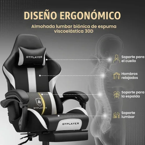 Vista 5 de GTPLAYER Silla de juegos con cojín de resorte de bolsillo, silla de oficina de cuero con respaldo alto ergonómico y soporte lumbar para aliviar