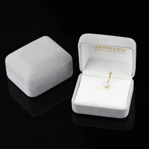 Vista 5 de JEWSEEN Anillos de ombligo de oro de 14 quilates, anillos de ombligo de ópalo sintético, anillos redondos para el ombligo, piercing para el ombligo