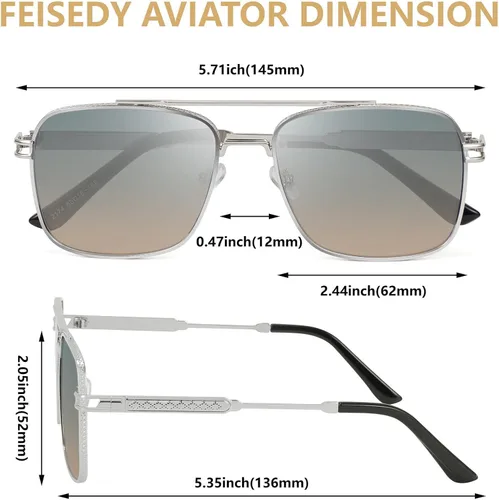 Vista 6 de FEISEDY Gafas de sol de aviador para hombre, marco de metal retro 80S UV400 B2845