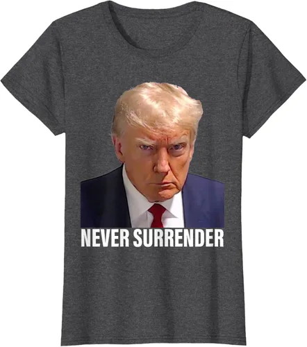 Vista 5 de Camiseta Pro Trump Mugshot Never Surrender para hombre y mujer, Negro