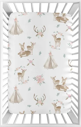 Vista 11 de Sweet Jojo Designs Juego de sábanas de moisés de bebé de 2 piezas (diseño floral de conejito del bosque) para niñas, colchón ovalado, rectangular