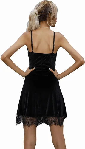 Vista 4 de TSMNZMU Vestido gótico de terciopelo para mujer, sin mangas, vestido de hada Lolita, vestido vintage de bruja, vestido de encaje Harajuku