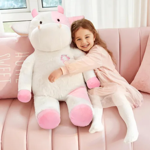 Vista 3 de IKASA - Animal de peluche gigante de vaca de felpa, juguetes suaves grandes y jumbo de gran tamaño, 30" de tamaño enorme, lindo peluche esponjoso