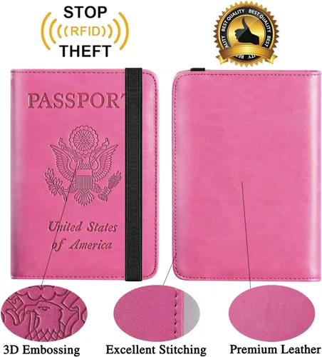 Vista 2 de Funda para pasaporte con bloqueo RFID de piel, organizador de documentos de viaje), passport cover