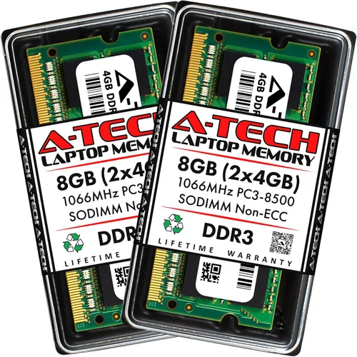 Vista 9 de A-Tech - Módulo de memoria RAM SODIMM para portátil de 1 GB DDR3 1066 MHz PC3-8500 CL7, 1,5 V, 204 pines, sin ECC, SO-DIMM para portátiles