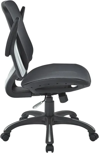 Vista 5 de Silla de invitados Space Seating con asiento acolchado de piel ecológica, respaldo transpirable en color negro, brazos fijos y soporte lumbar, Tela