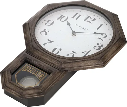 Vista 8 de Reloj de Pared de Péndulo, Relojes de Pared de Péndulo Regulador de Escuela Grandes para Decoración de Sala de Estar, Plástico con Acabado de Roble