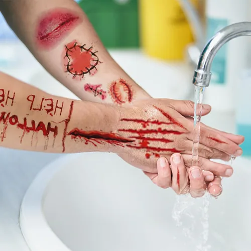 Vista 5 de 265 piezas de 40 hojas de tatuajes temporales de cicatrices falsas, de terror, realista, para heridas, maquillaje de cara y cuerpo, calcomanías