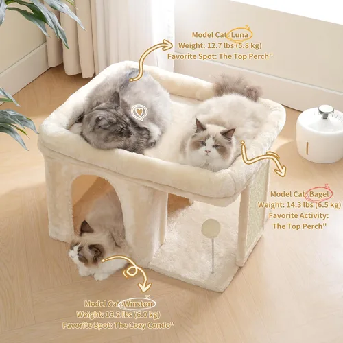 Vista 6 de Heybly Árbol para gatos, torre para gatos de 14 pulgadas con cama de percha grande y condominio para gatos de interior para adultos grandes, casa