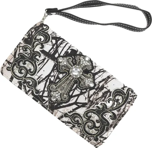 Vista 2 de Zelris camuflaje brillo plata cruz mujeres Crossbody Trifold cartera