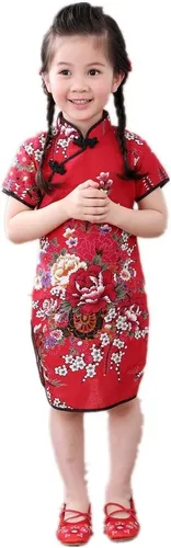 Vista 4 de Vestido de bebé para niñas, de Año Nuevo, Qipao, vintage, china, cheongsam, disfraz de princesa, ropa de algodón