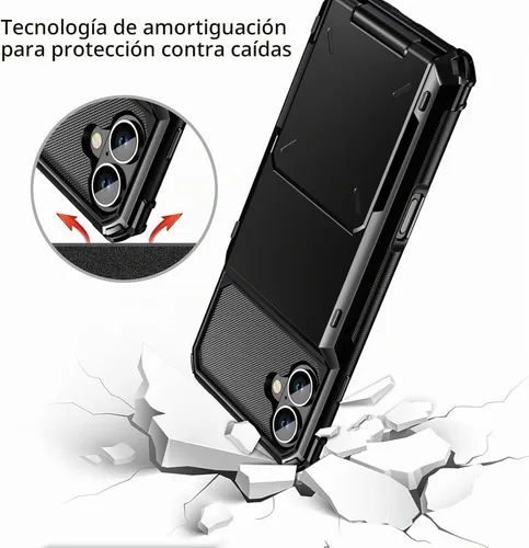 Vista 5 de Vofolen Funda para iPhone 16 con tarjetero tipo cartera negra Negro