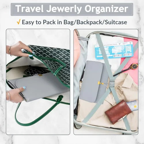 Vista 6 de MATEIN Organizador de viaje de joyería para mujer sin enredos portátil de cuero bolsa de almacenamiento de joyas bolsa de sobre impermeable ligera