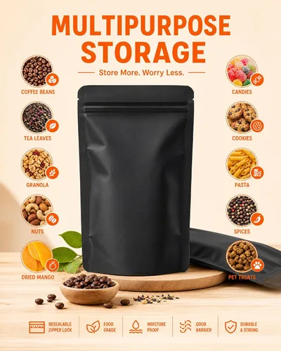 Vista 4 de Paquete de 100 bolsas resellables de pie, a prueba de olores, bolsas de papel de aluminio sellables para embalaje (negro, 3.5 x 5.1 pulgadas)