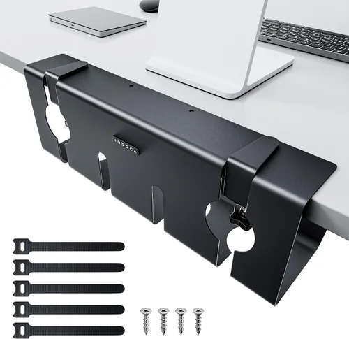 Vista 13 de NODOCA Bandeja de gestión de cables para debajo del escritorio sin perforación, gestión de cables de 14'', abrazadera sin perforaciones, bandeja