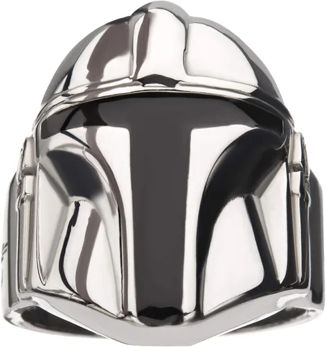 Vista 2 de Star Wars Jewelry - Anillo para casco Mandaloriano de acero inoxidable para hombre, color plateado, talla 11, Acero inoxidable, Sin piedras preciosas