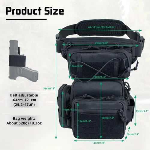 Vista 3 de Bolsa táctica de pierna caída para hombres, bolsa cruzada negra, mochila para muslo, bolsa militar de caza al aire libre, bolsa de motocicleta