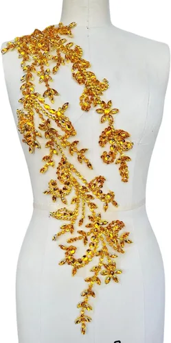 Vista 31 de Parches de lentejuelas brillantes de acrílico hechos a mano en encaje, con cuentas y piedras, para coser, accesorios para vestido de novia (negro)
