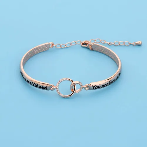 Vista 3 de LQRI Inspirational Jewelry - Pulsera de mantra motivacional con texto en inglés You Are Loved You Are Valued You Are Beautiful Self Esteem Daughter