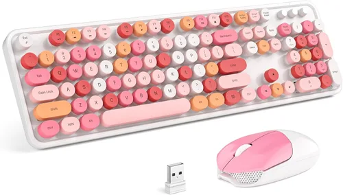 Vista 25 de MOFII Combo de teclado y mouse inalámbricos, tamaño completo 2.4G, máquina de escribir Plug and Play, juego de teclado y mouse redondos retro