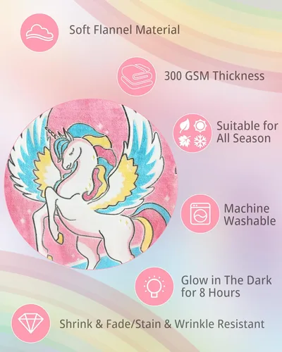 Vista 5 de Manta de unicornio que brilla en la oscuridad, regalos de unicornio para niñas de 2, 3, 4, 5, 6, 7, 8, 9, 10 años, manta de unicornio rosa suave