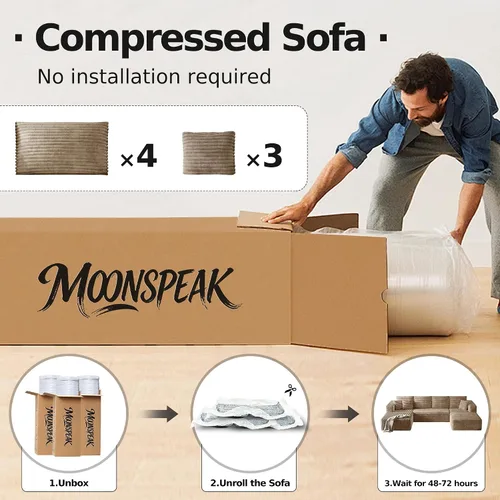 Vista 7 de MoonSpeak - Sofá seccional deshuesado de 133 pulgadas para sala de estar Sofá modular en forma de L, asiento profundo, pana suave, sin montaje