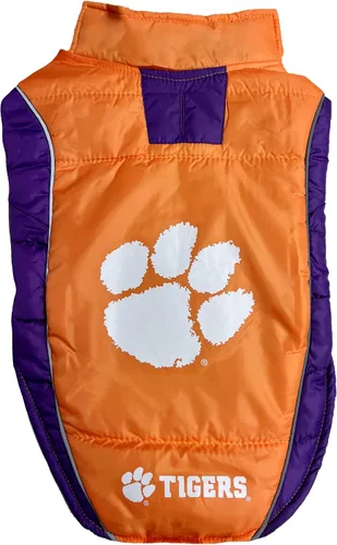 Vista 2 de Pets First Collegiate Clemson Tigers - Chaleco acolchado para perros y gatos. Talla S. Abrigo cálido, acogedor e impermeable, para perros y gatos