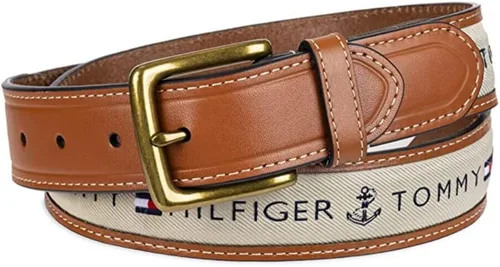 Vista 22 de Tommy Hilfiger Cinturón casual con incrustaciones de tela para hombre con hebilla clásica del arnés