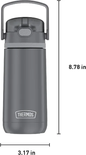 Vista 6 de THERMOS FUNTAINER - Botella de acero inoxidable con popote abatible, aislada al vacío, para niños, 14 onzas, color gris
