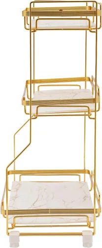 Vista 8 de Organizador de mostrador de baño de 3 niveles, organizador de perfume dorado de acero inoxidable, organizador de maquillaje, estante