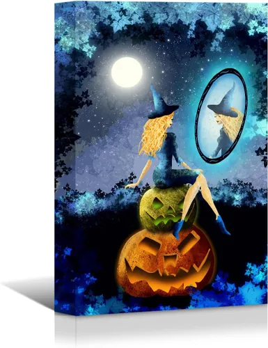 Vista 4 de Wewejia -Lienzo de Halloween pintura de pared de máscara de Halloween rojo/azul fantasma imagen póster impresiones de Halloween arte de pared