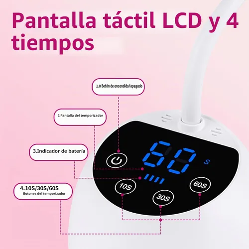 Vista 5 de Lámpara de uñas UV, cuello de cisne inalámbrico de 36 W, lámpara de curación de flash con 3 temporizadores y sensor automático para arte de uñas