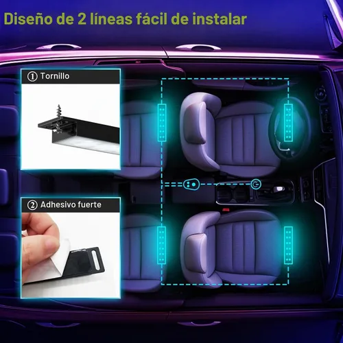 Vista 6 de YiLaie Luces interiores de automóvil, luces interiores inteligentes para automóvil con control de aplicación, kit de iluminación interna de neón