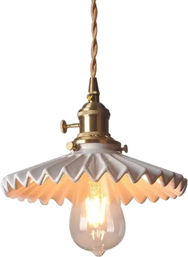 Vista 18 de Lámpara colgante de cerámica negra para isla de cocina, pantalla festoneada de cerámica, estilo granja, vintage, luces colgantes de techo