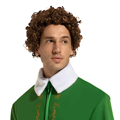 Vista 2 de Peluca de elfo rizado marrón para hombre, disfraz de Halloween, cosplay, pelucas completas, talla única