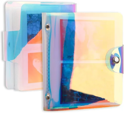 Vista 6 de Paquete de 2 mini álbumes de fotos holográficos de 64 bolsillos, soporte portátil para tarjetas fotográficas Kpop para Fujifilm Instax Mini
