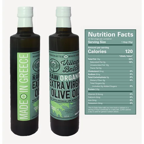 Vista 2 de Village Batch Aceite de oliva virgen extra orgánico crudo, AOVE prensado en frío y sin filtrar, auténtico aceite de oliva griego, rico sabor