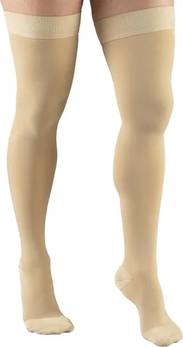 Vista 5 de Truform - Calcetines de compresión 30-40 mmHg para hombres y mujeres, altura hasta el muslo, punta con puntos, punta cerrada, beige, talla S