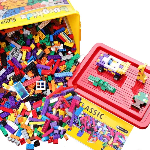 Vista 2 de burgkidz Premium Building Blocks Set: caja de almacenamiento con tapa de placa base 568-pcs set: 500 bricks/blocks, 14 shapes, 10 colors +