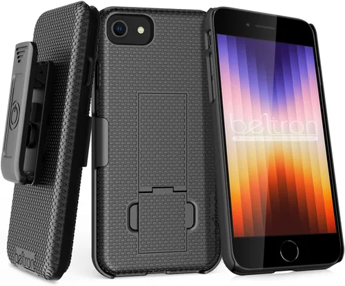 Vista 9 de BELTRON Funda para iPhone 7/8/SE 2020/SE 2022, funda de agarre de goma súper delgada y funda de clip giratorio para cinturón combinado con soporte