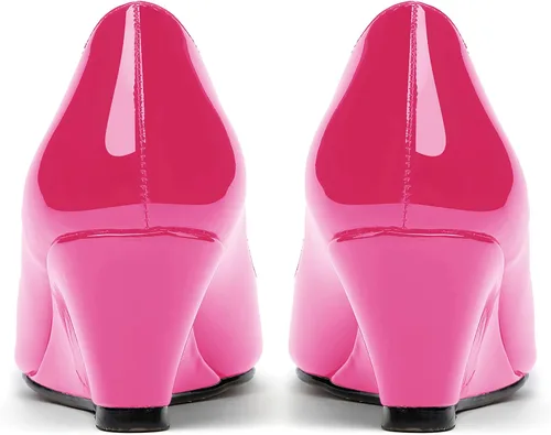 Vista 4 de WAYDERNS Zapatos de tacón bajo con cuña de charol y puntera abierta para mujer de 2 pulgadas