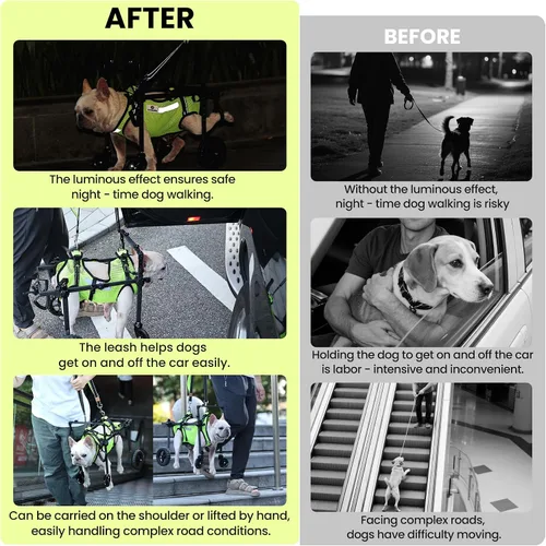 Vista 4 de Silla de ruedas para perros para patas traseras, para perros de todas las razas - incluye chaleco de alta visibilidad, correa y cabestrillo