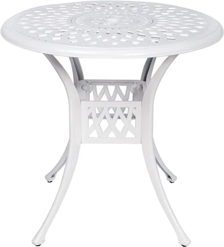 Vista 10 de VIVIJASON Mesa de patio de 30.5 pulgadas, mesa cuadrada de comedor al aire libre, mesa de comedor de aluminio fundido de bronce con agujero