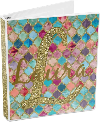 Vista 4 de Carpeta personalizada con 3 anillas de acuarela marroquí con purpurina - 1 pulgada