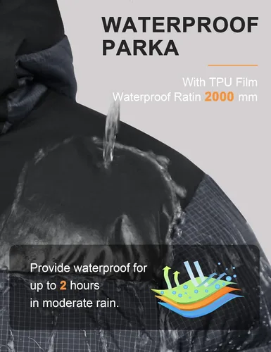 Vista 5 de HARD LAND Abrigo de invierno pesado para hombre, impermeable, con capucha y acolchado Sorona