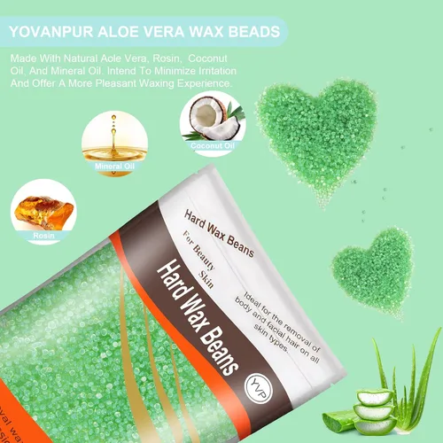 Vista 2 de Cuentas de cera dura para depilación brasileña, cera de perlas en casa para bikini, cara, cejas, piernas, 10.58 oz (10 onzas) con 10 espátulas