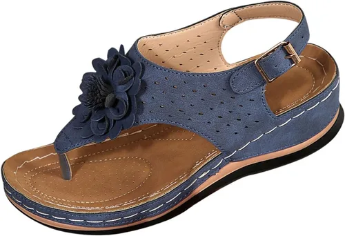 Vista 11 de Chanclas para mujer 2026, soporte de arco de flores, sandalias ortopédicas sin cordones con puntera abierta, bucle ajustable, sandalias de cuña